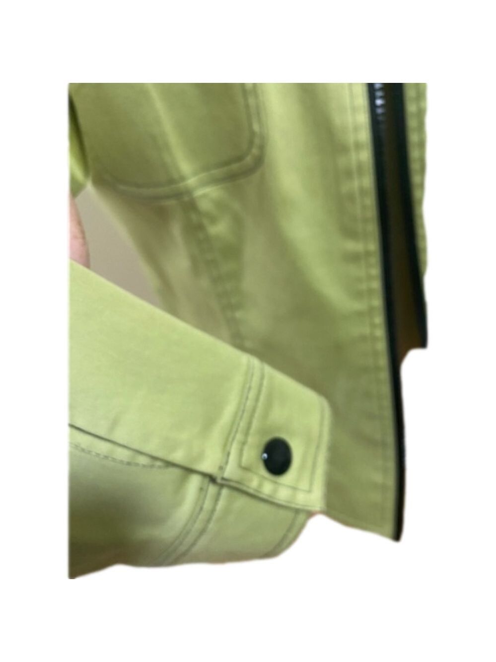 90S CHARTREUSE W BLACK FRONT ZIP LINED CROPPED COLLARLESS BLAZER NORMCORE 8 - Picture 7 of 8
